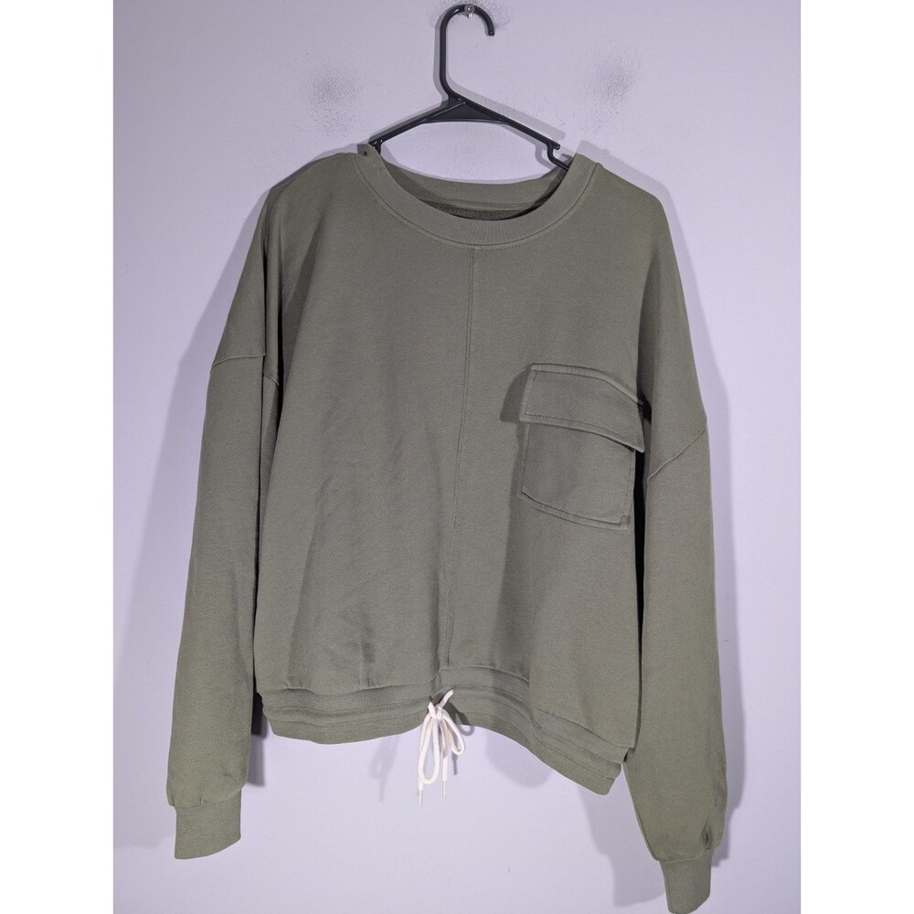 J. Crew Womens Olive University Terry Pocket Sweatshirt Sz L College Preppy
